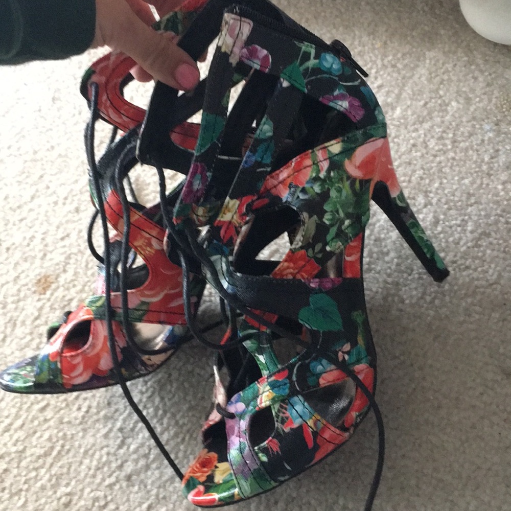 high heel floral lace up